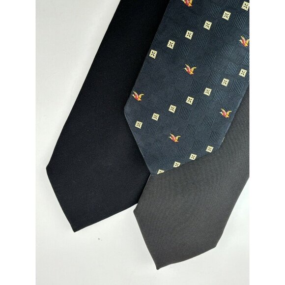 VTG LOT OF 3 Black, Charcoal, Navy Silk Ties - Italy - Solid & Duck Flying - Picture 1 of 11